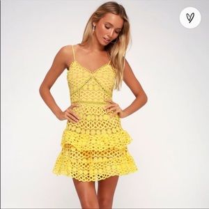 Lulu’s Beauty and Lace Crochet Yellow Mini Dress Size M